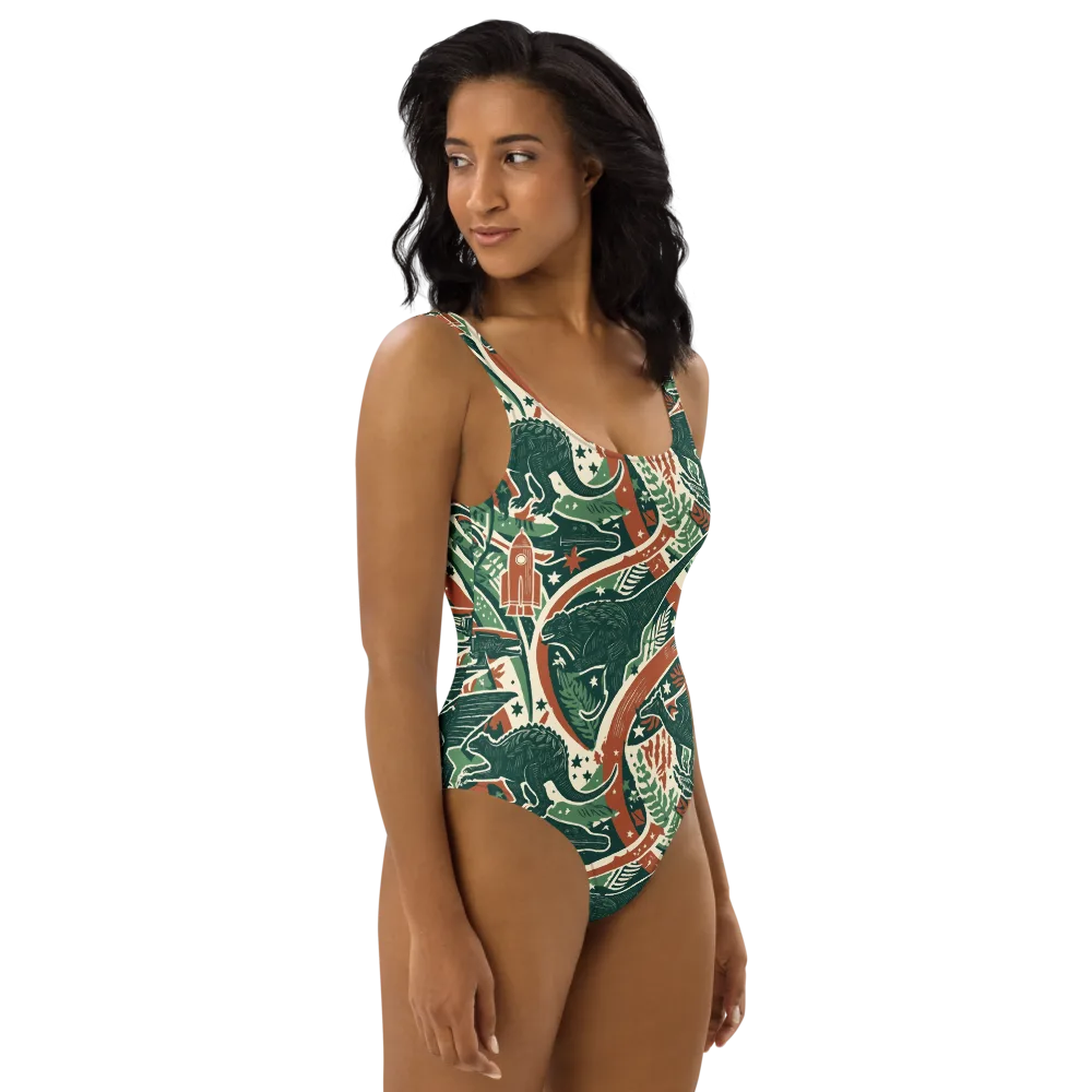 Rocket Menagerie on One-Piece Swimsuit — Right