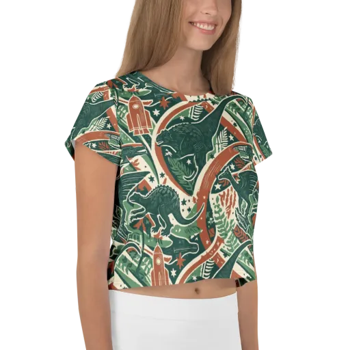 Rocket Menagerie on a Crop Tee