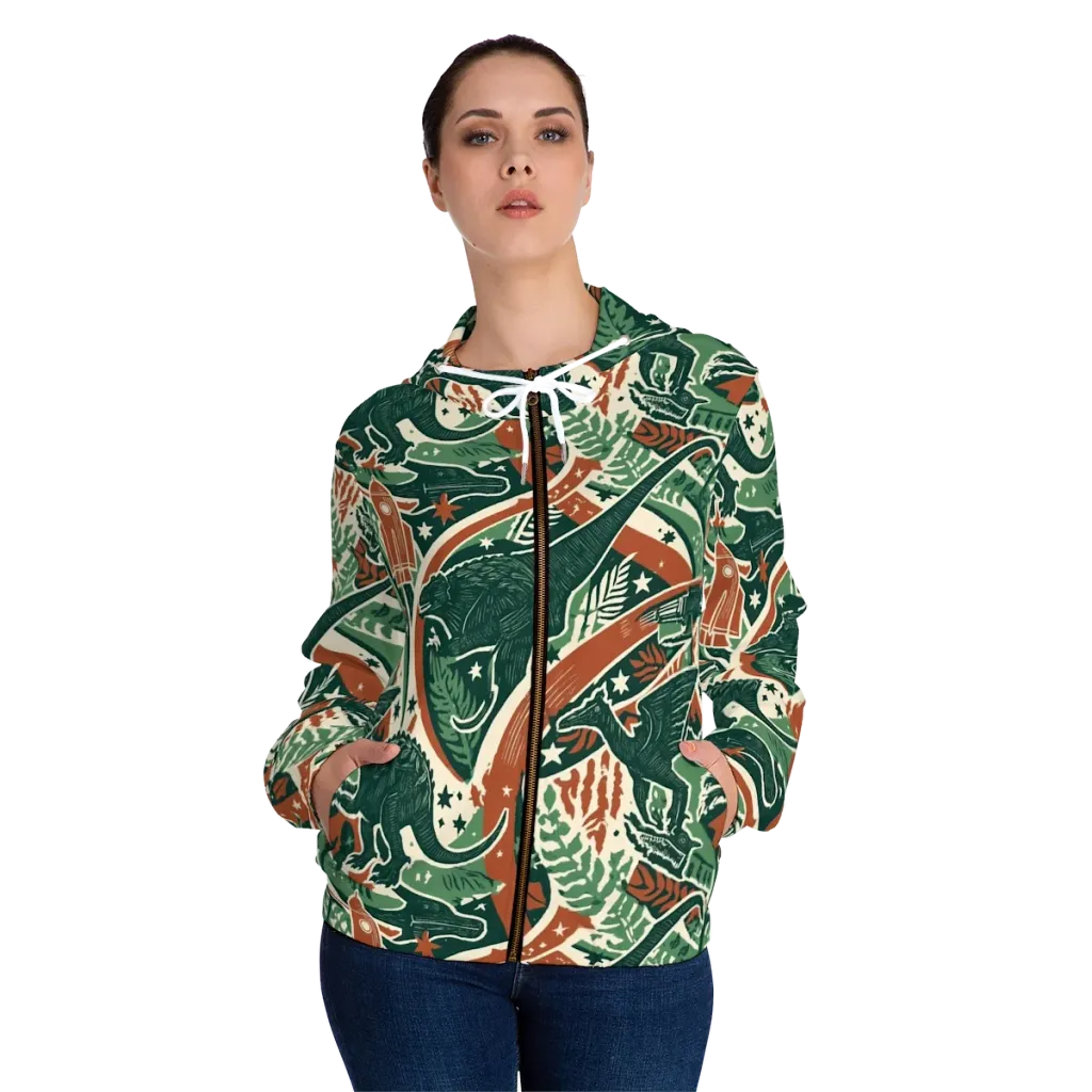 Rocket Menagerie on Women's Full-Zip Hoodie — Front On Person