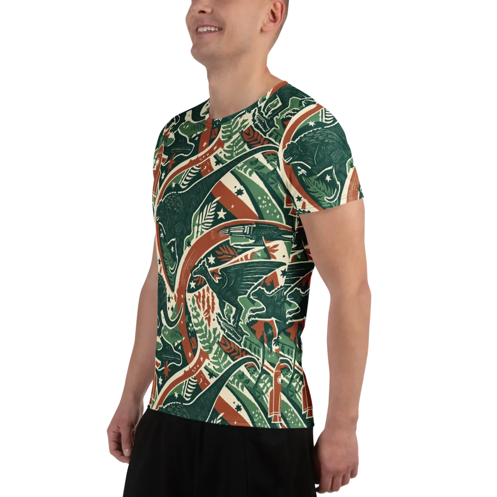 Rocket Menagerie on Men's Athletic T-Shirt — Left
