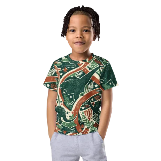 Rocket Menagerie on a Kids Crew Neck T-Shirt