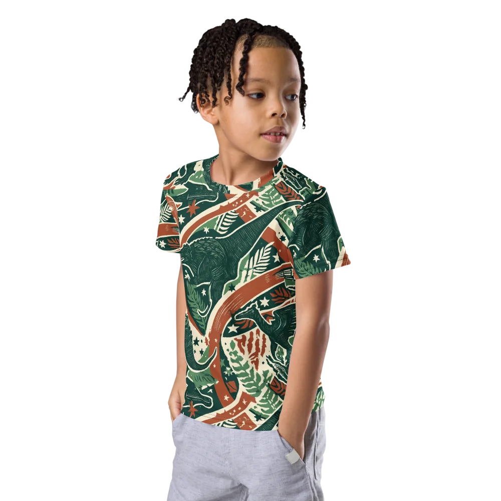 Rocket Menagerie on Kids Crew Neck T-Shirt — Left Front