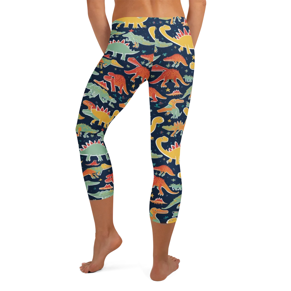 Dino Disco on Capri Leggings — Back