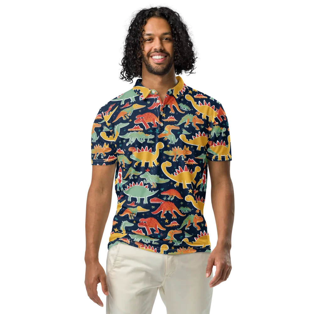 Dino Disco on Men's Slim Fit Polo Shirt — Front