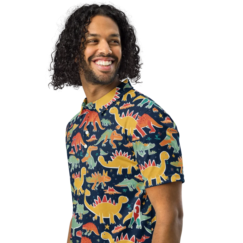 Dino Disco on Men's Slim Fit Polo Shirt — Left Front