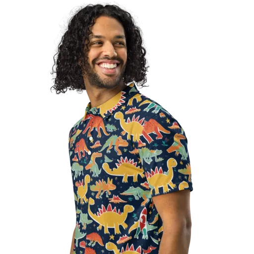 Dino Disco on a Men's Slim Fit Polo Shirt