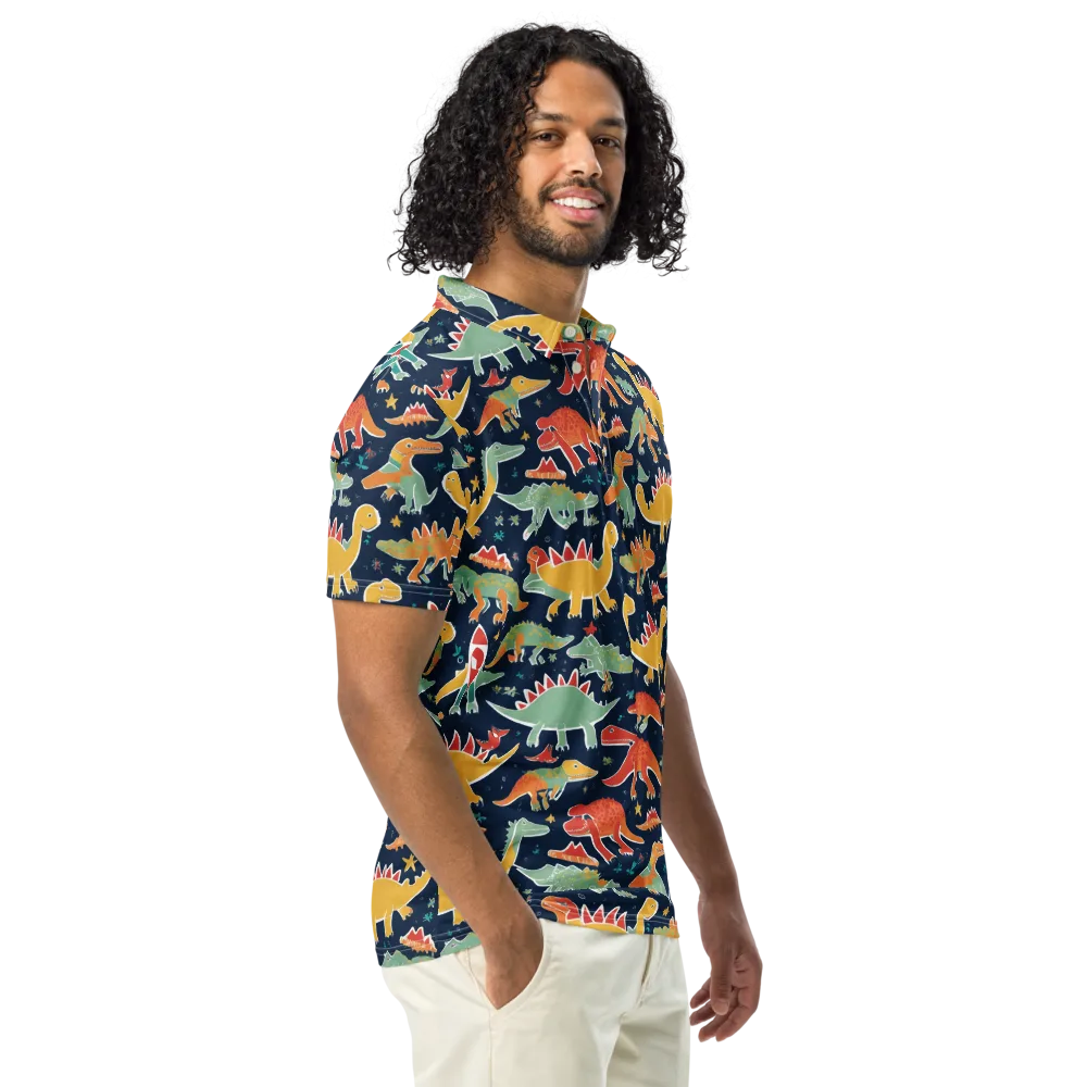 Dino Disco on Men's Slim Fit Polo Shirt — Right Front
