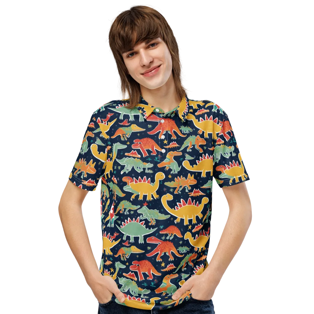Dino Disco on Men's Slim Fit Polo Shirt — Front