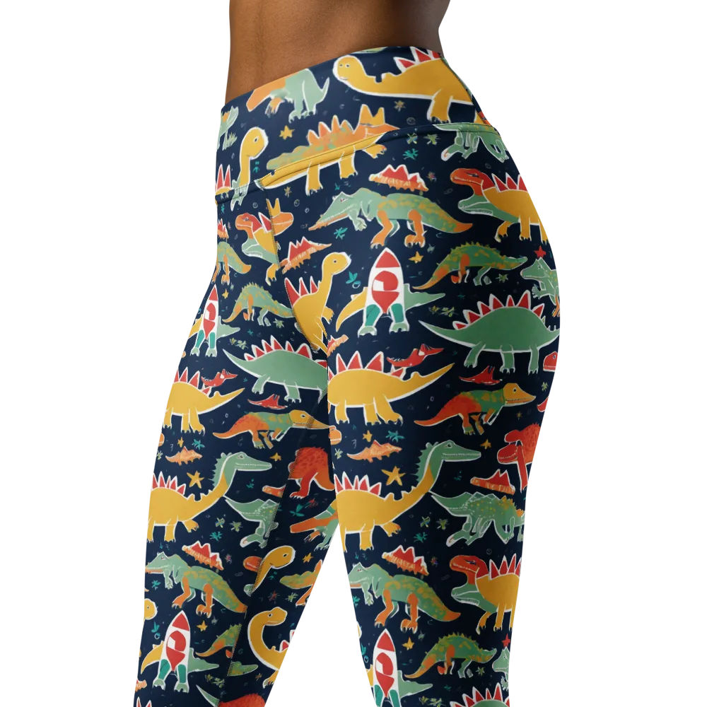 Dino Disco on Yoga Leggings — Left Front