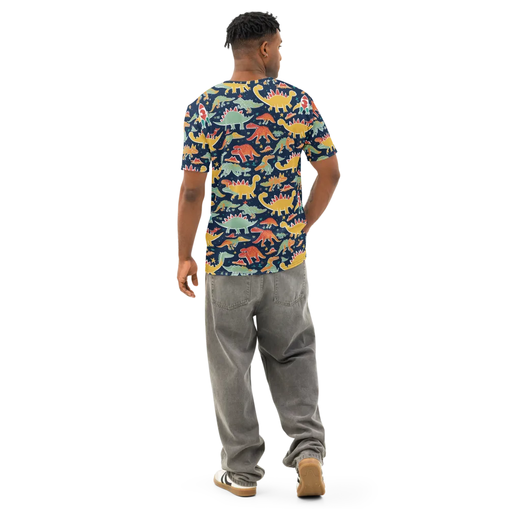 Dino Disco on Men's Cotton Crew Neck T-Shirt — Back