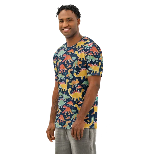 Dino Disco on a Men's Cotton Crew Neck T-Shirt