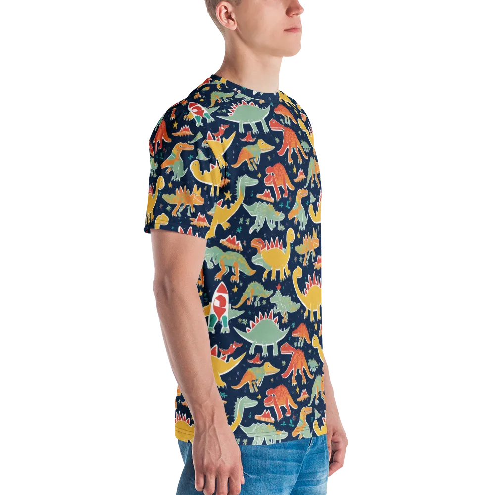 Dino Disco on Men's Crew Neck T-Shirt — Right