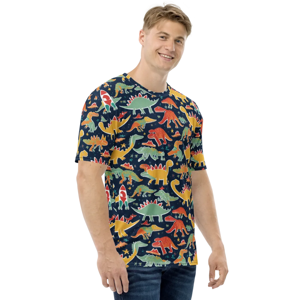 Dino Disco on Men's Crew Neck T-Shirt — Right
