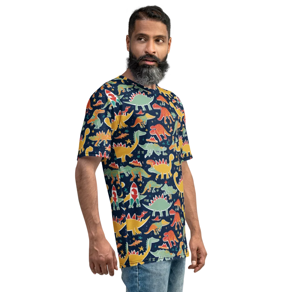 Dino Disco on Men's Crew Neck T-Shirt — Right