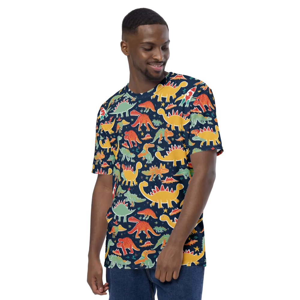 Dino Disco on Men's Crew Neck T-Shirt — Left