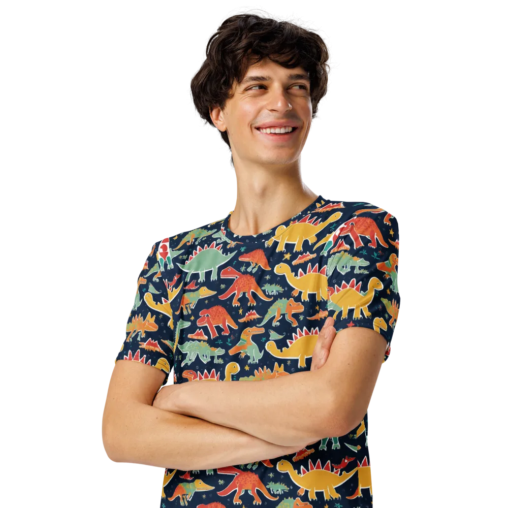 Dino Disco on Men's Crew Neck T-Shirt — Left Front