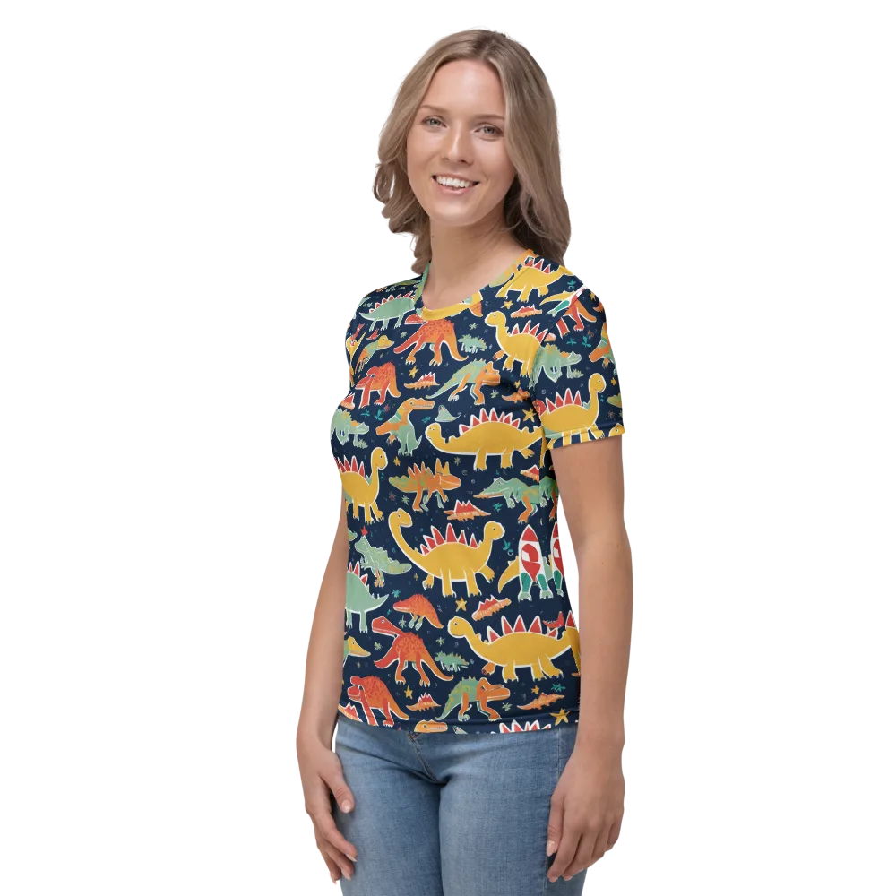 Dino Disco on Women's Crew Neck T-Shirt — Left