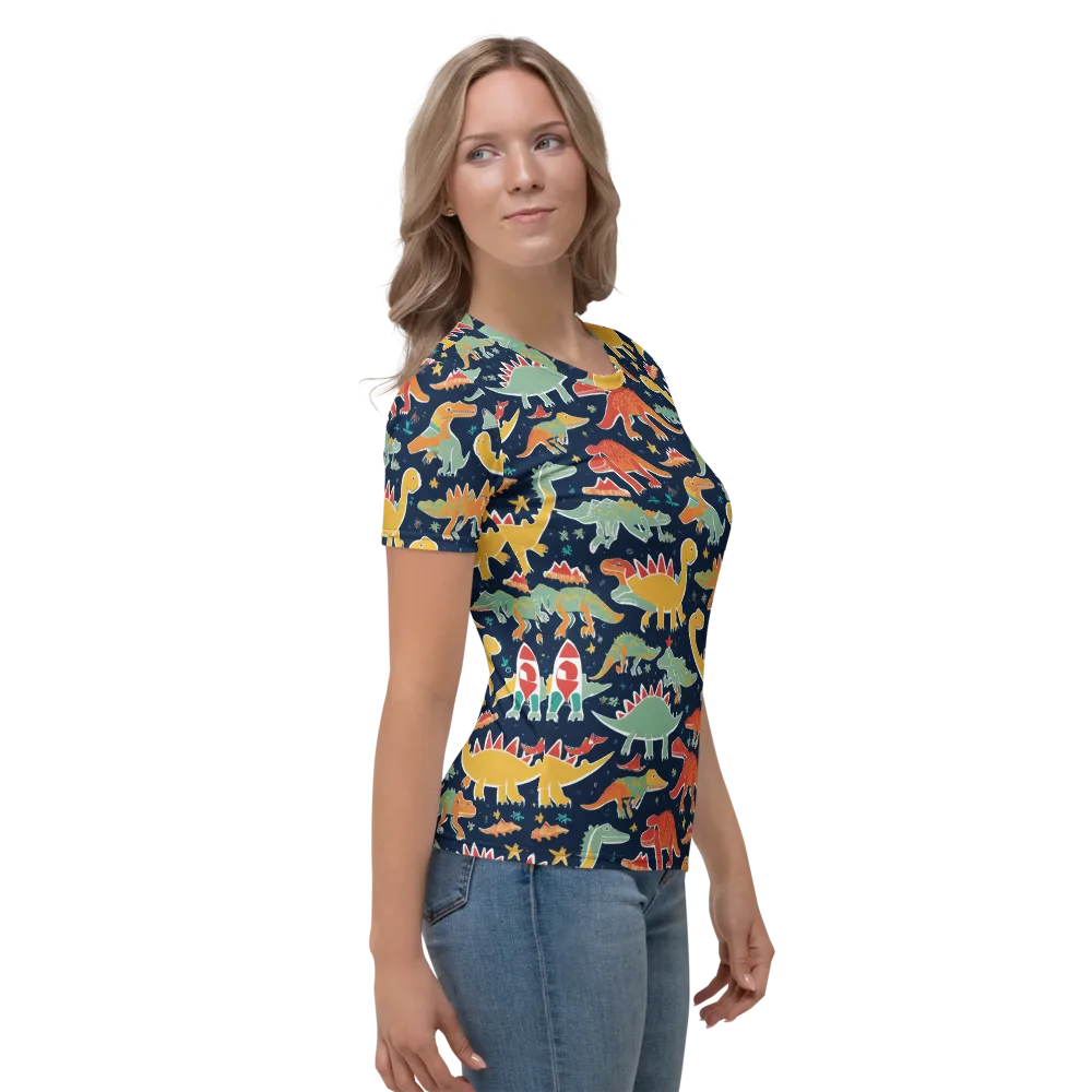 Dino Disco on Women's Crew Neck T-Shirt — Right