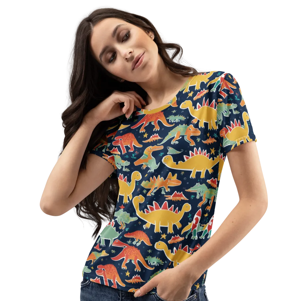 Dino Disco on Women's Crew Neck T-Shirt — Left Front