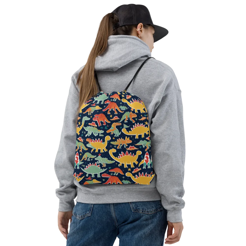 Dino Disco on Drawstring Bag — Front