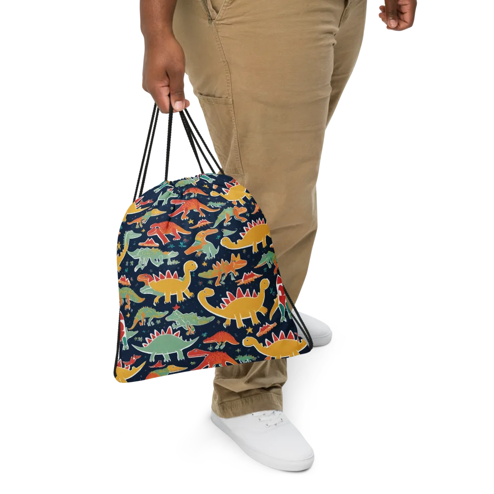 Dino Disco on Drawstring Bag — Front