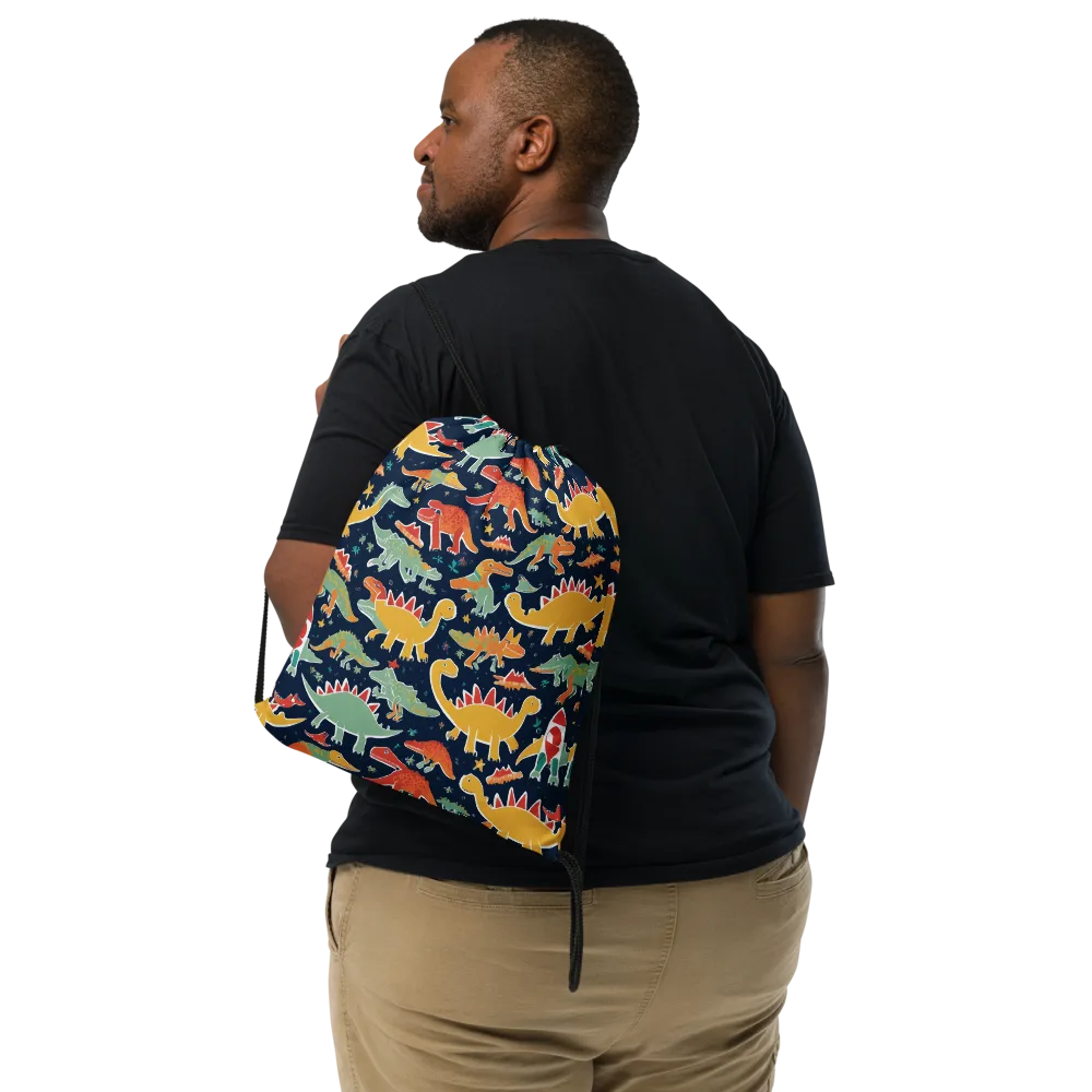Dino Disco on Drawstring Bag — Front