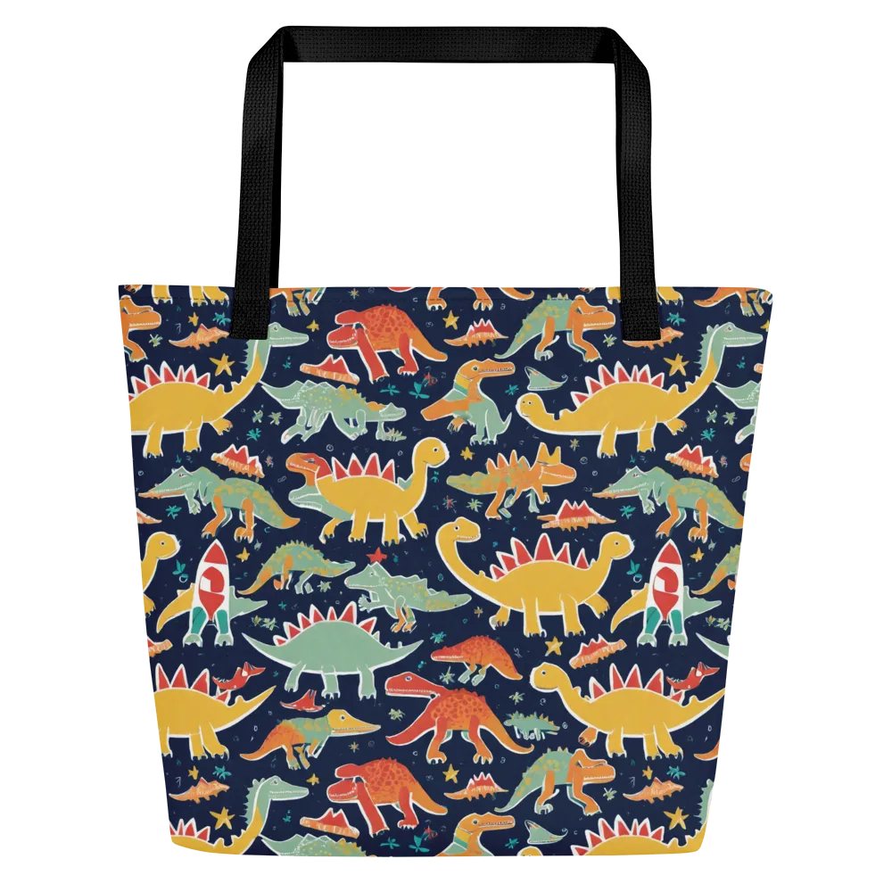 Dino Disco on Large Tote Bag W/ Pocket — Front