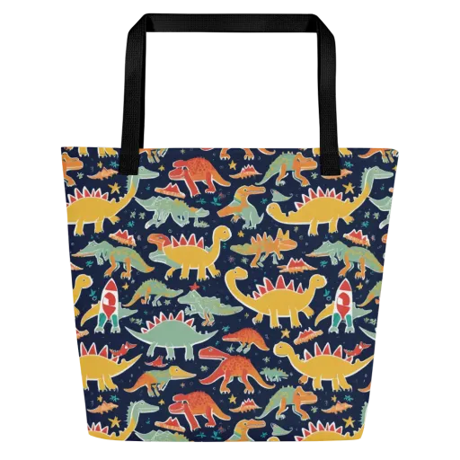 Dino Disco on a Large Tote Bag W/ Pocket