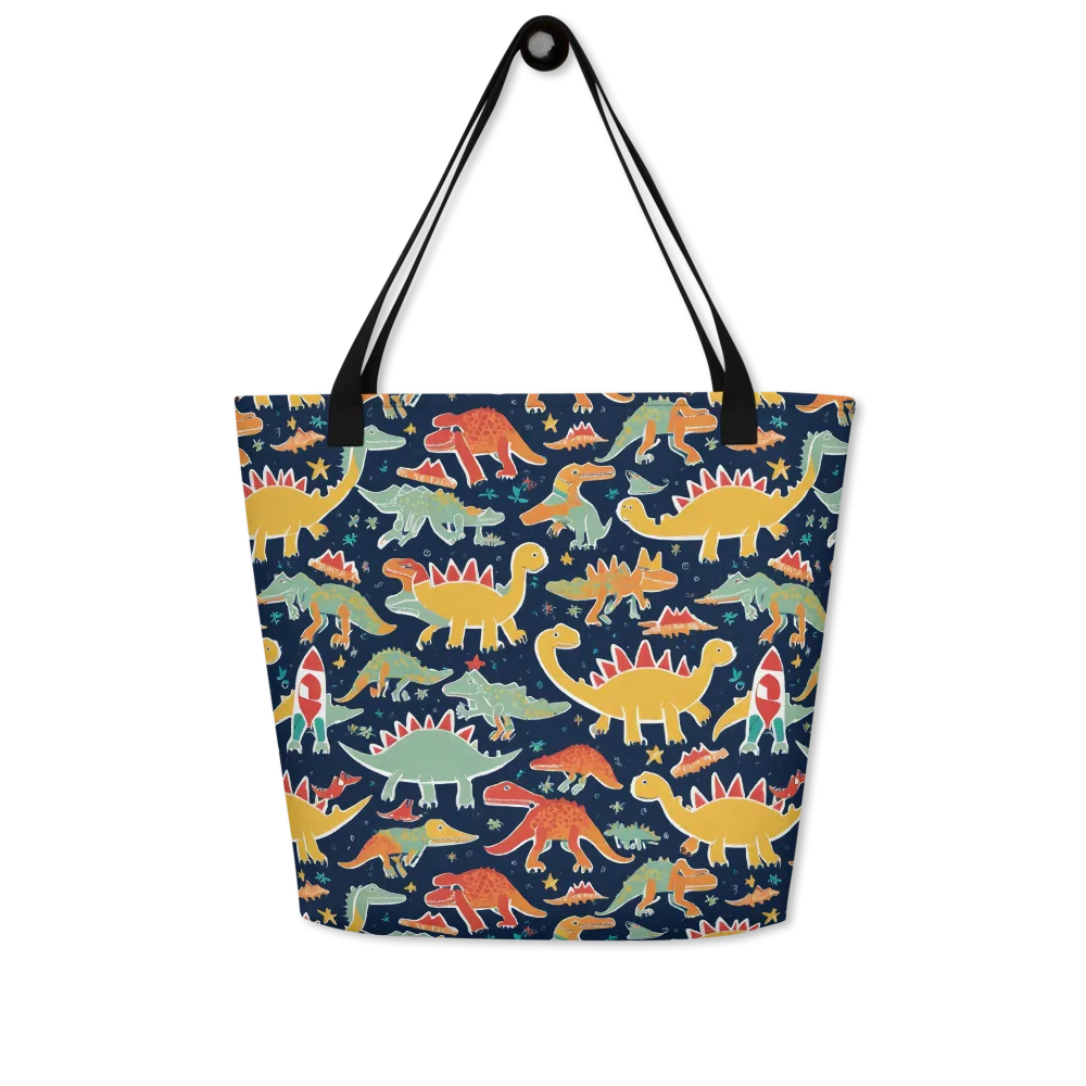 Dino Disco on Large Tote Bag W/ Pocket — Front