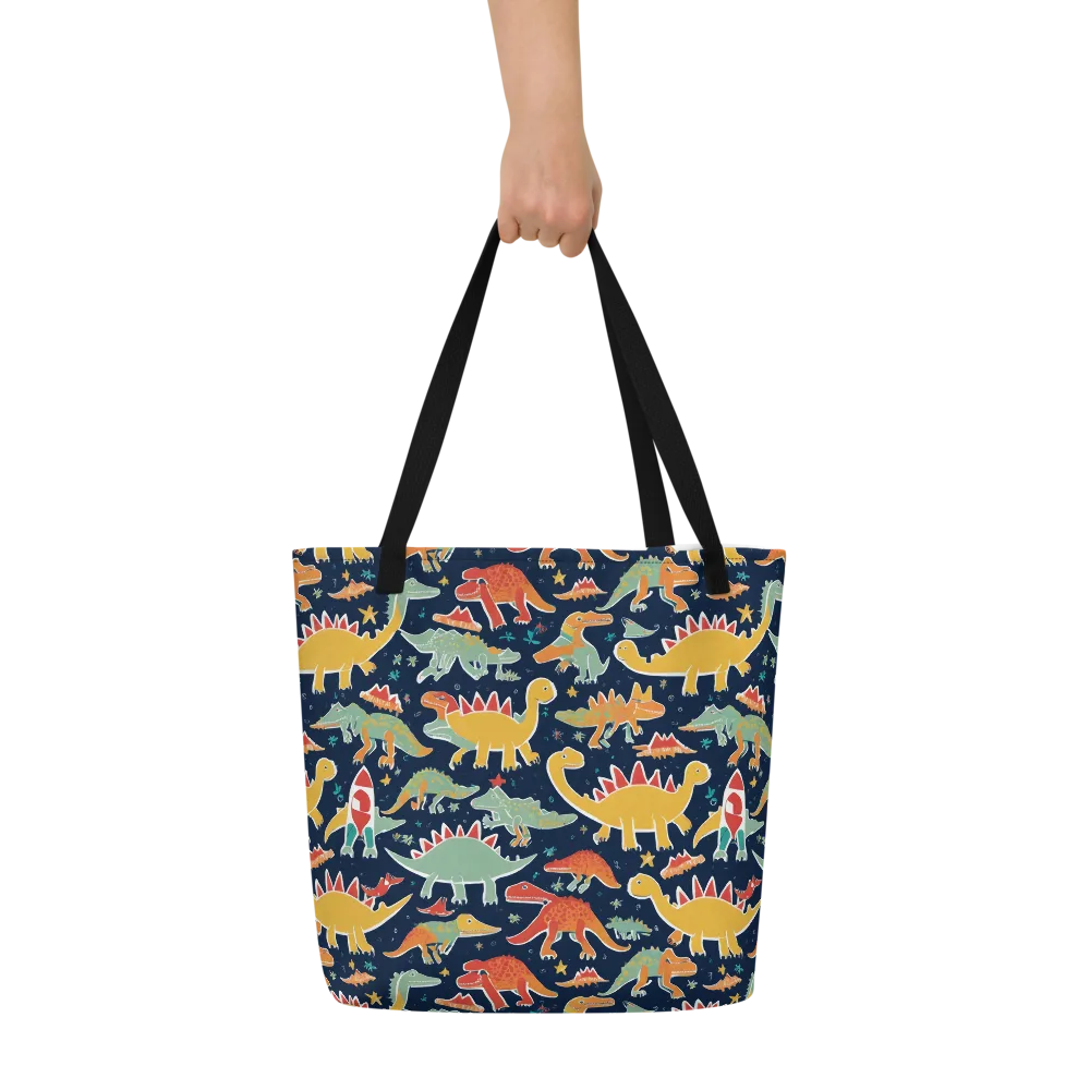 Dino Disco on Large Tote Bag W/ Pocket — Front