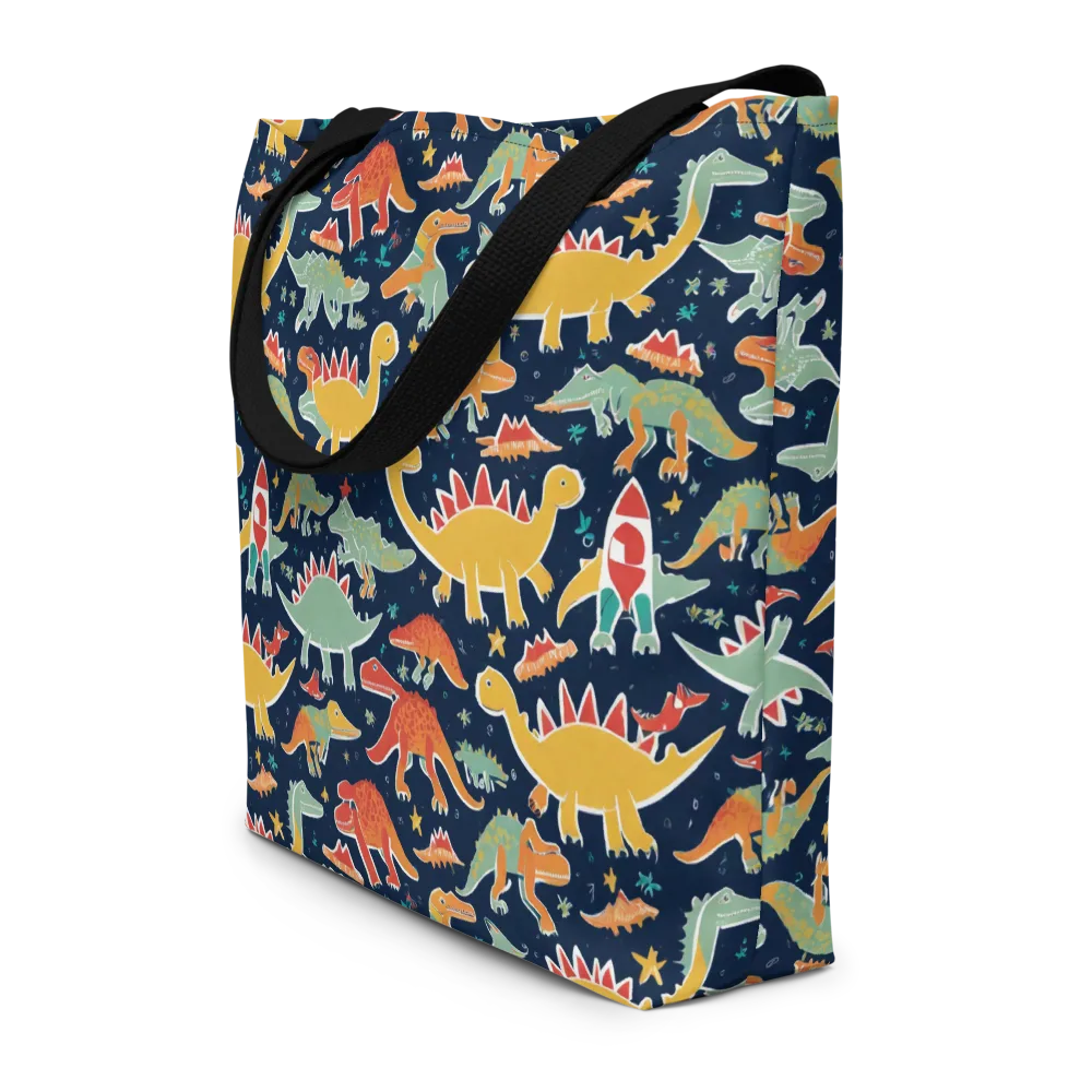 Dino Disco on Large Tote Bag W/ Pocket — Front