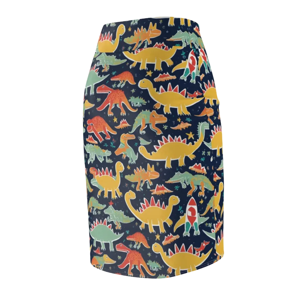 Dino Disco on Pencil Skirt — Back Side