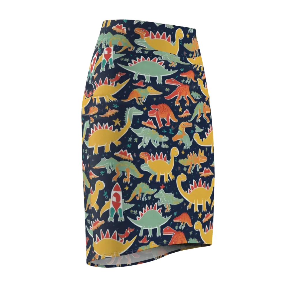 Dino Disco on Pencil Skirt — Front Side