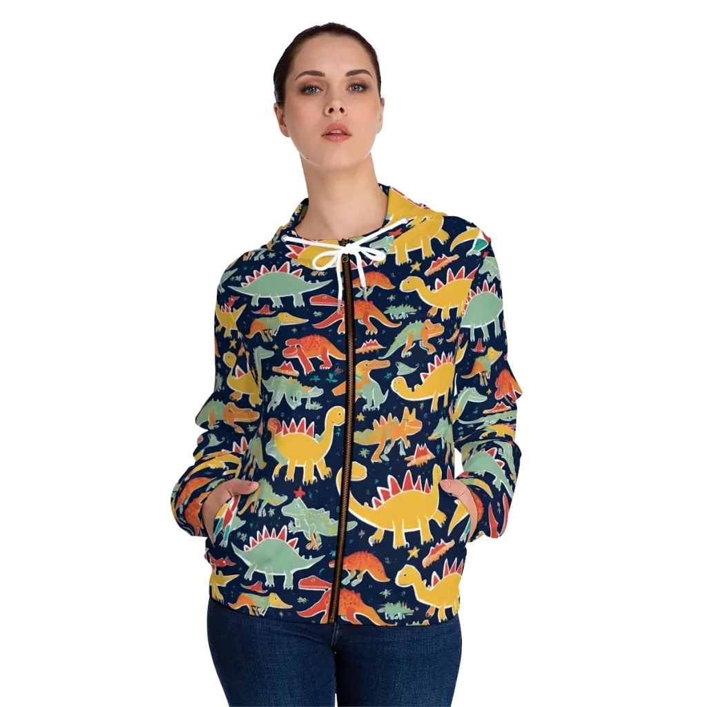 Dino Disco on Women's Full-Zip Hoodie — Front On Person