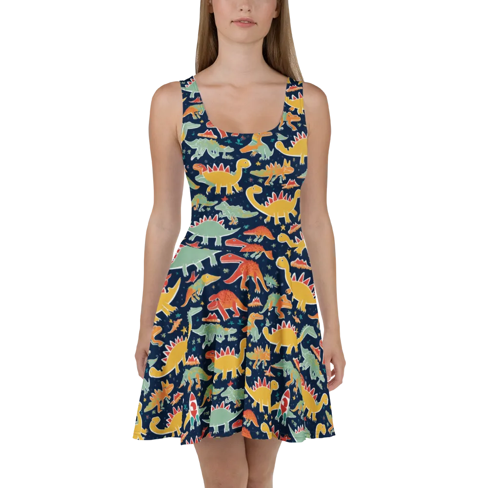 Dino Disco on Skater Dress — Front
