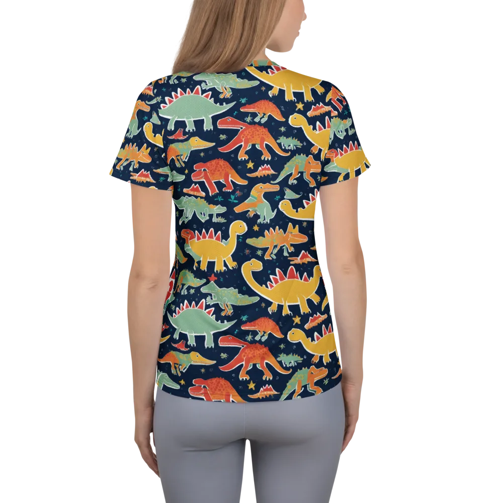 Dino Disco on Women's Athletic T-Shirt — Back