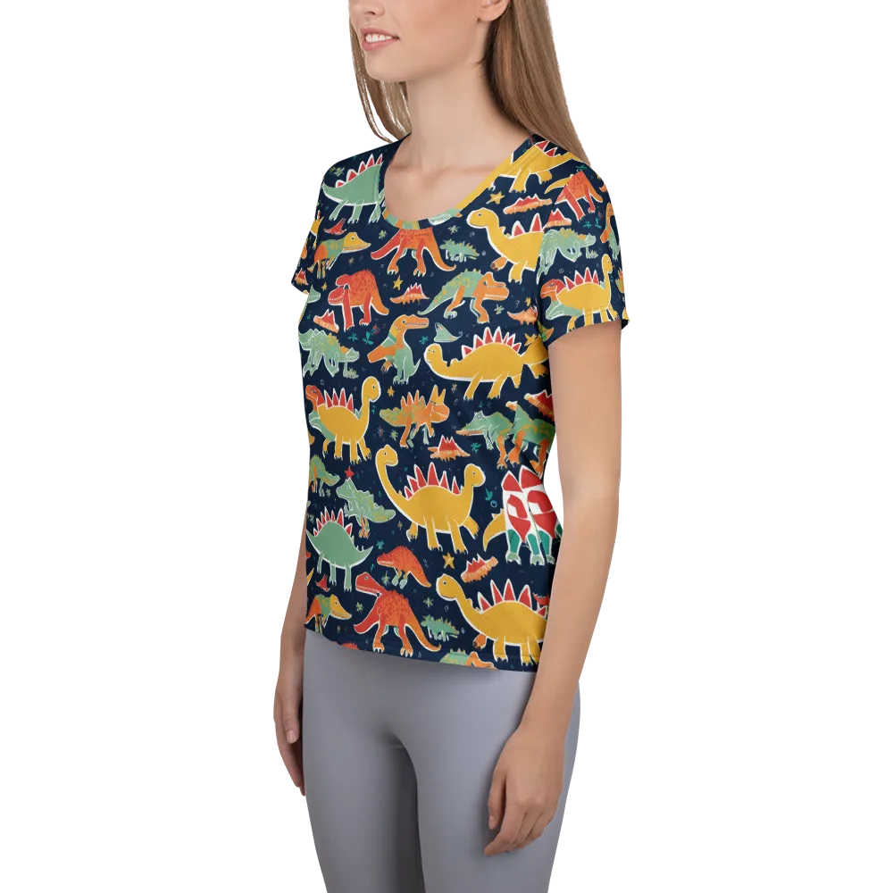 Dino Disco on Women's Athletic T-Shirt — Left
