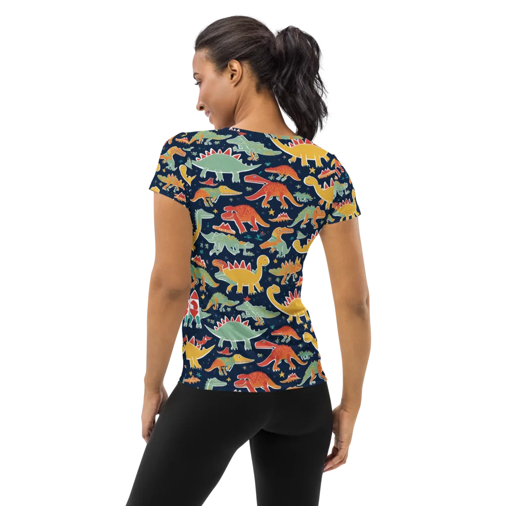 Dino Disco on Women's Athletic T-Shirt — Back