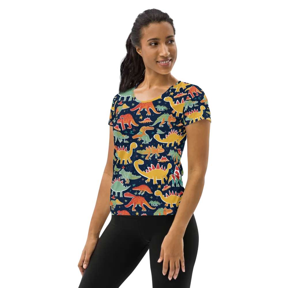 Dino Disco on Women's Athletic T-Shirt — Left