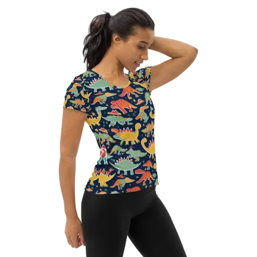 Dino Disco on a Women's Athletic T-Shirt