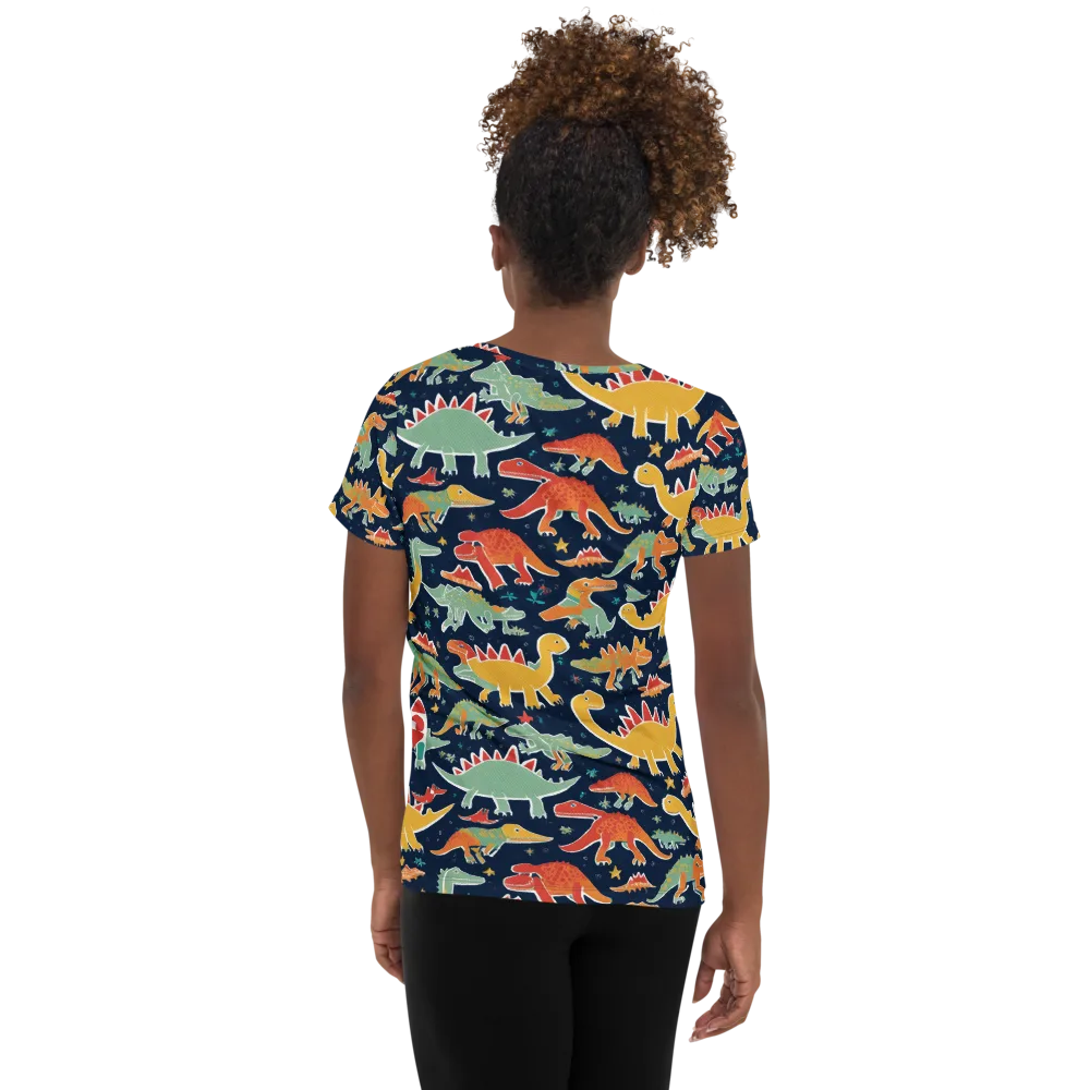Dino Disco on Women's Athletic T-Shirt — Back