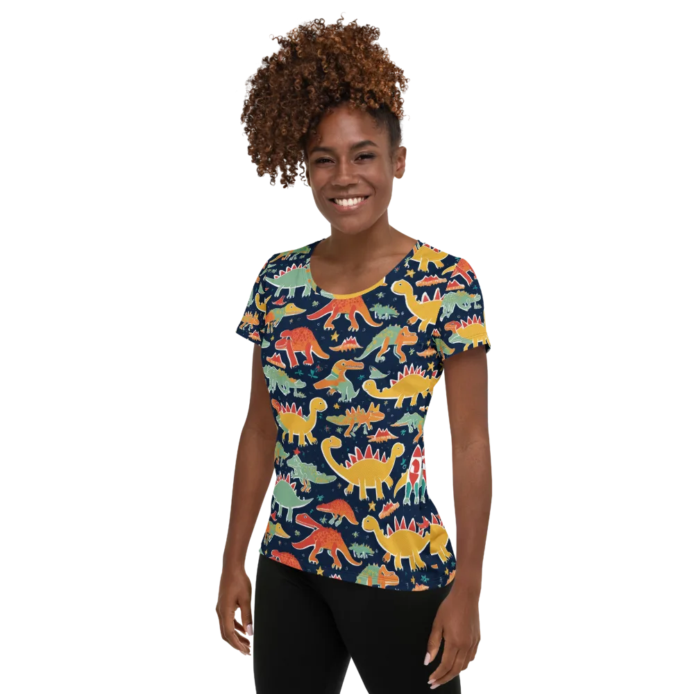 Dino Disco on Women's Athletic T-Shirt — Left