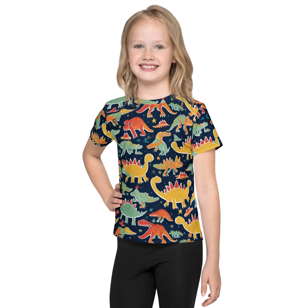 Dino Disco on Kids Crew Neck T-Shirt — Front