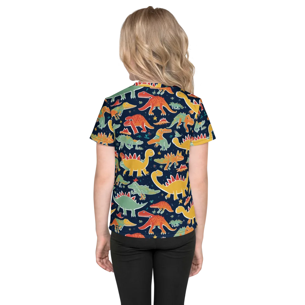 Dino Disco on Kids Crew Neck T-Shirt — Back