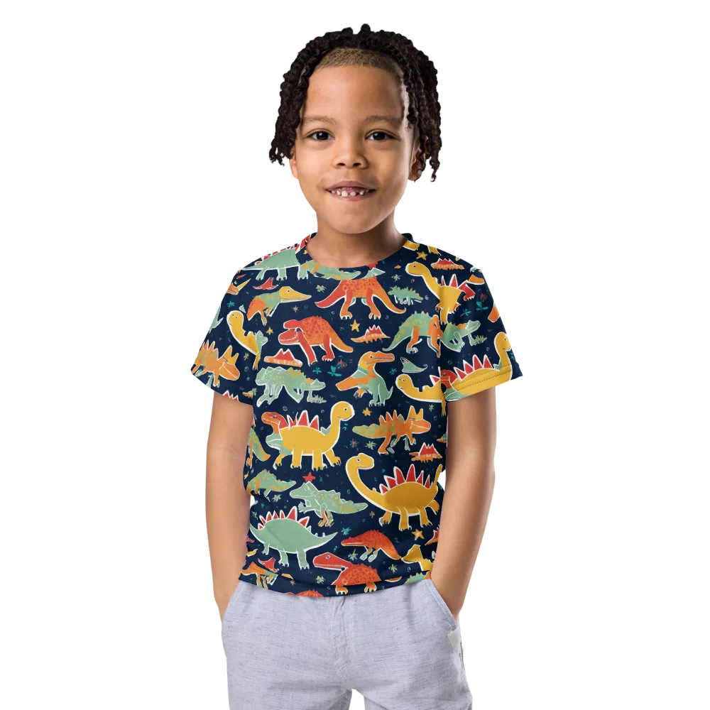 Dino Disco on Kids Crew Neck T-Shirt — Front