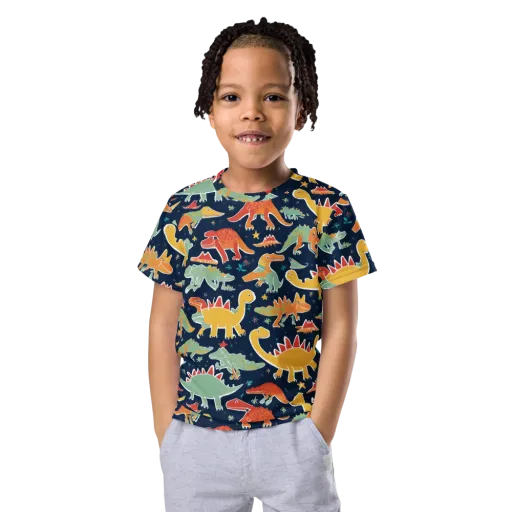 Dino Disco on a Kids Crew Neck T-Shirt