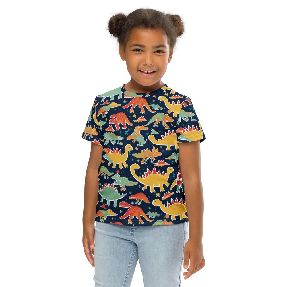 Dino Disco on Kids Crew Neck T-Shirt — Front