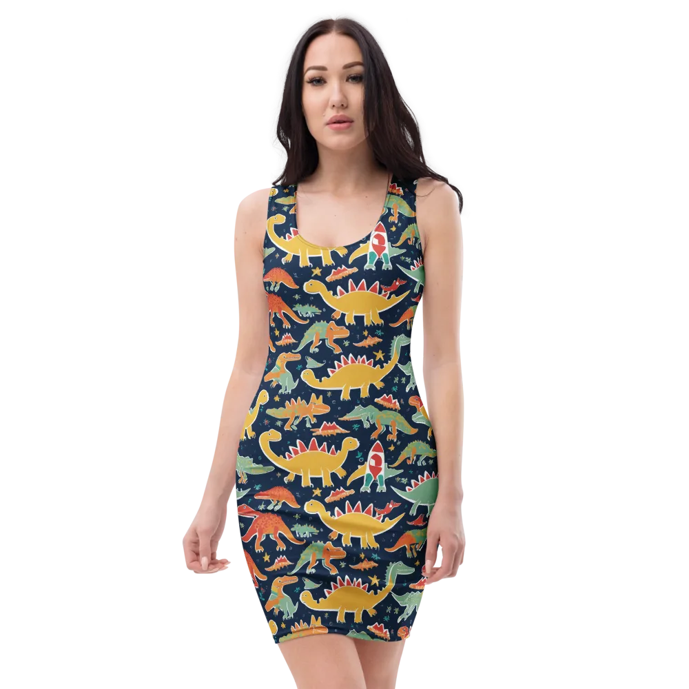 Dino Disco on Bodycon Dress — Front