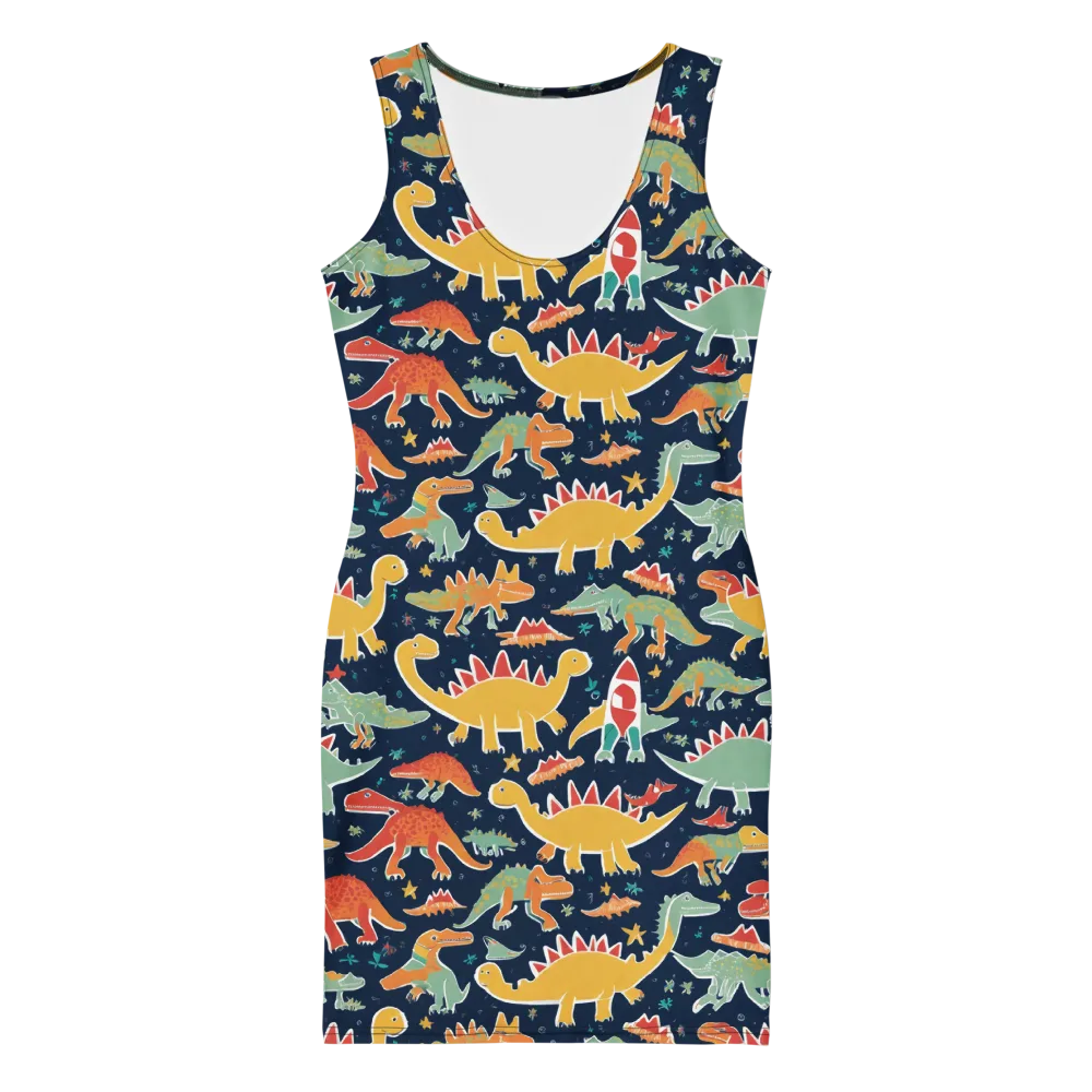 Dino Disco on Bodycon Dress — Front