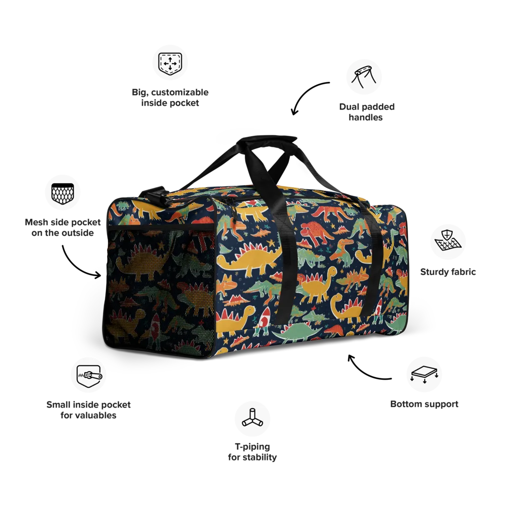 Dino Disco on Duffle Bag — Right Front